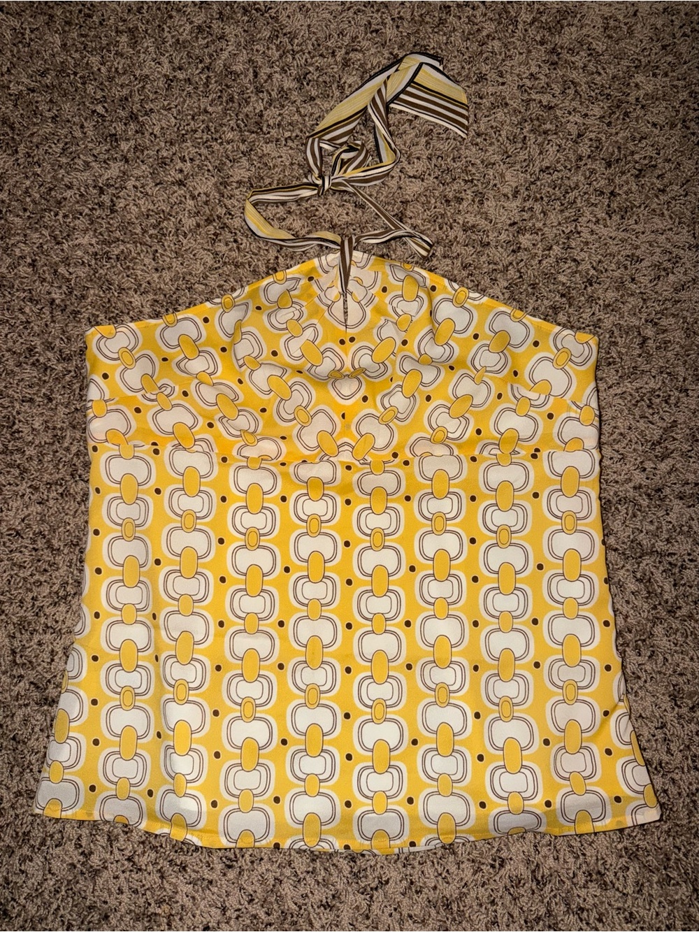 Ann Taylor Yellow and White Halter Top with Geometric Print